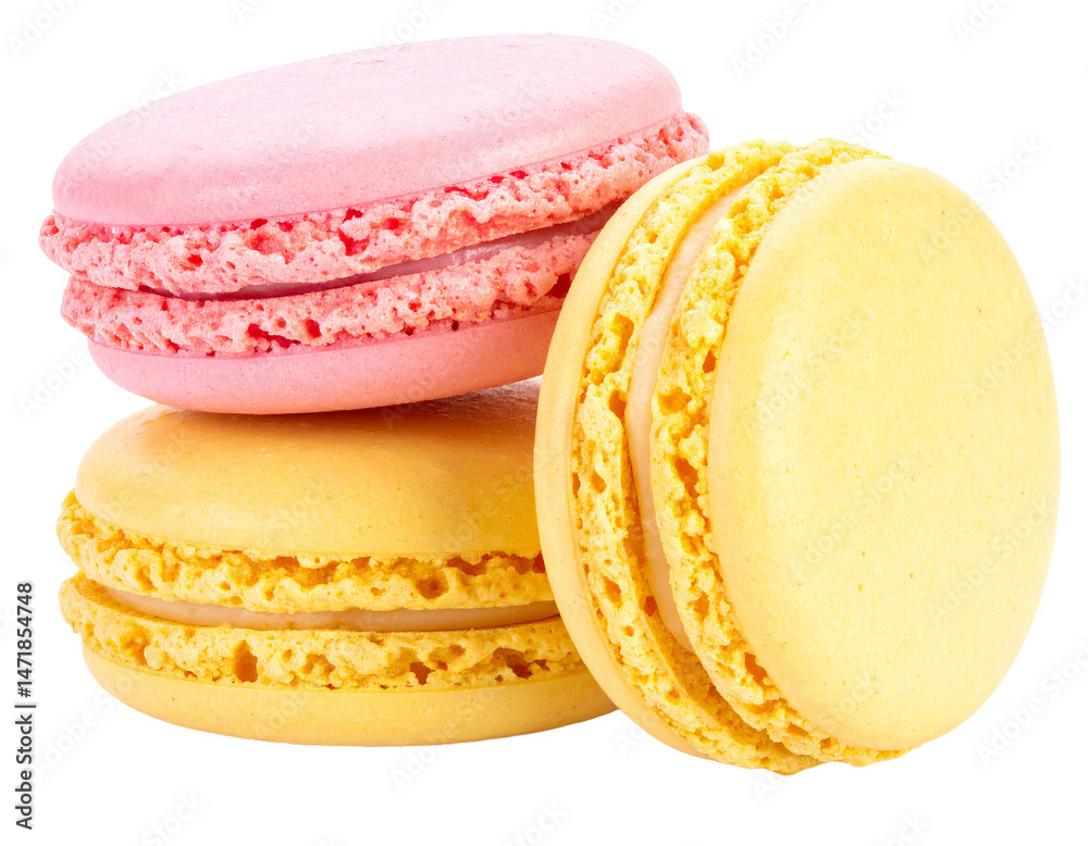 Stack of Pink and Yellow Macarons Delicious French Pastries Isolated on Transparent Background