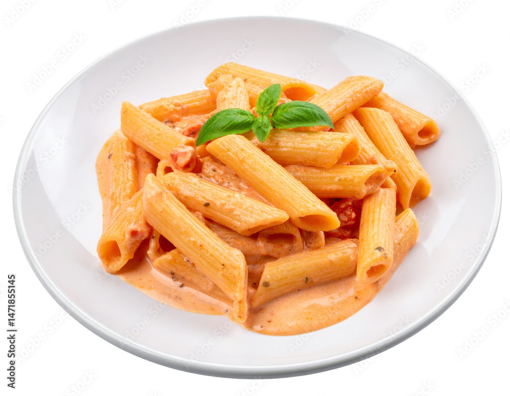 Penne Pasta with Tomato Cream Sauce Isolated on Transparent Background PNG