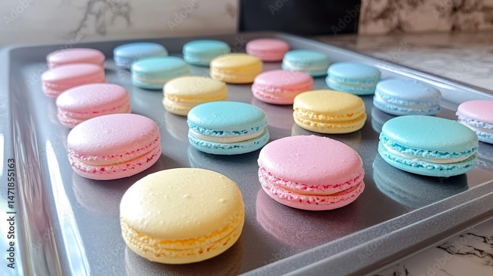 Obraz premium Pastel Macarons on Baking Sheet
