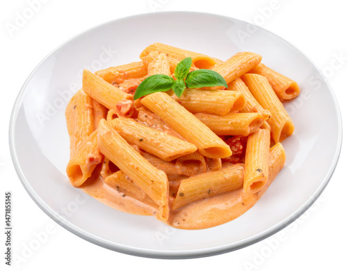 Obraz na płótnie Penne Pasta with Tomato Cream Sauce Isolated on Transparent Background PNG w salonie