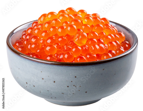 Obraz na płótnie Isolated Bowl of Red Caviar Salmon Roe Seafood Gourmet Food Transparent PNG w salonie