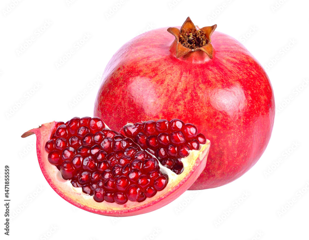 Fresh Red Pomegranate with Slice Isolated on Transparent Background Healthy Fruit Image
