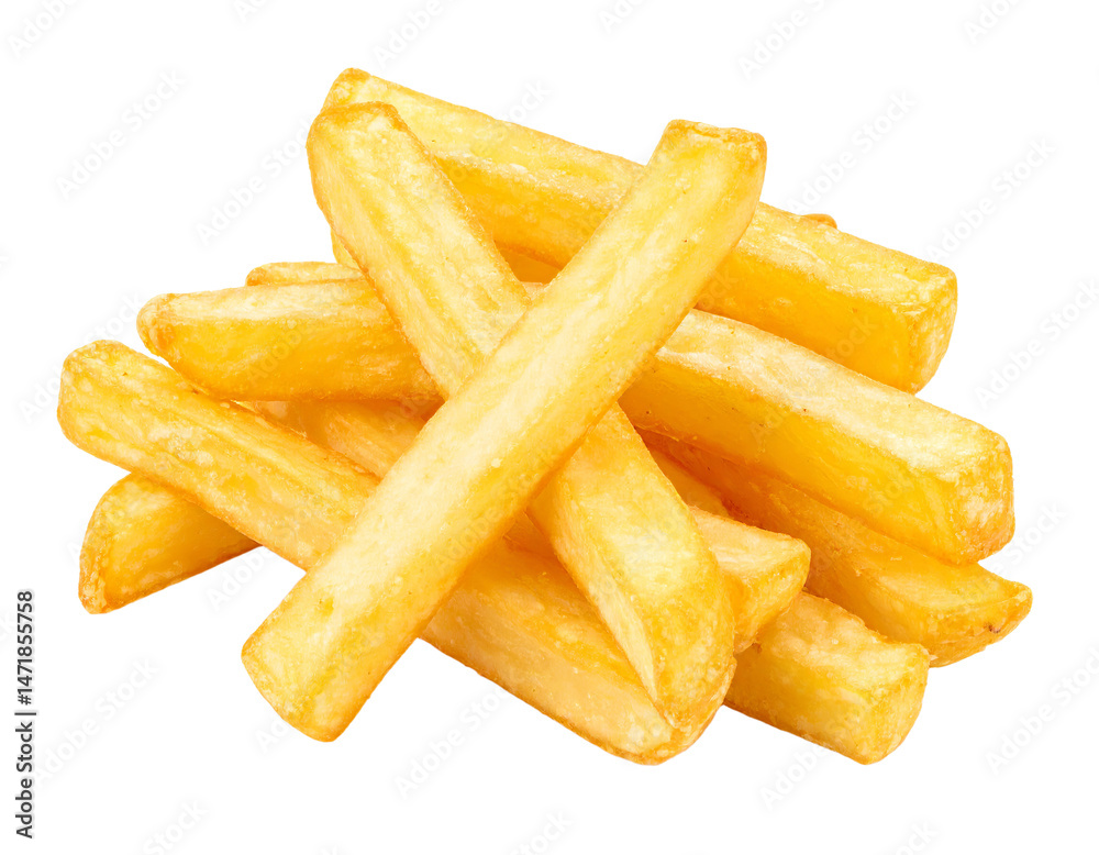 Pile of Golden French Fries Isolated on Transparent Background Fast Food Snack