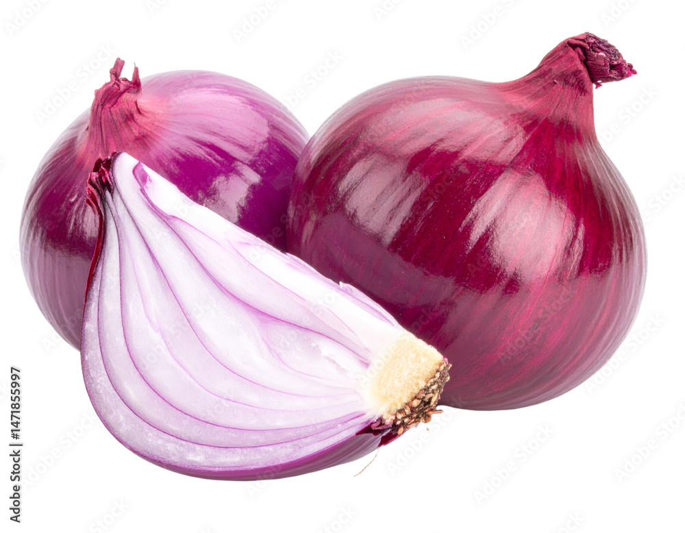 Red Onion Isolated with Transparent Background Raw Vegetable Cooking Ingredient