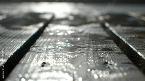 Rain on Wooden Deck Close-up