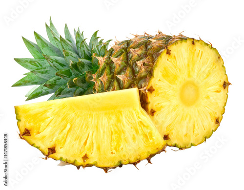 Obraz na płótnie Fresh Pineapple with Slice Isolated Tropical Fruit Healthy Food Transparent Background w salonie
