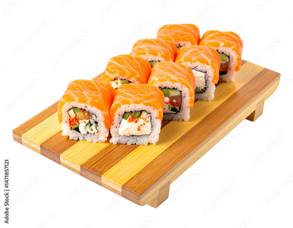 Philadelphia Rolls with Salmon Isolated on Transparent Background Japanese Cuisine PNG