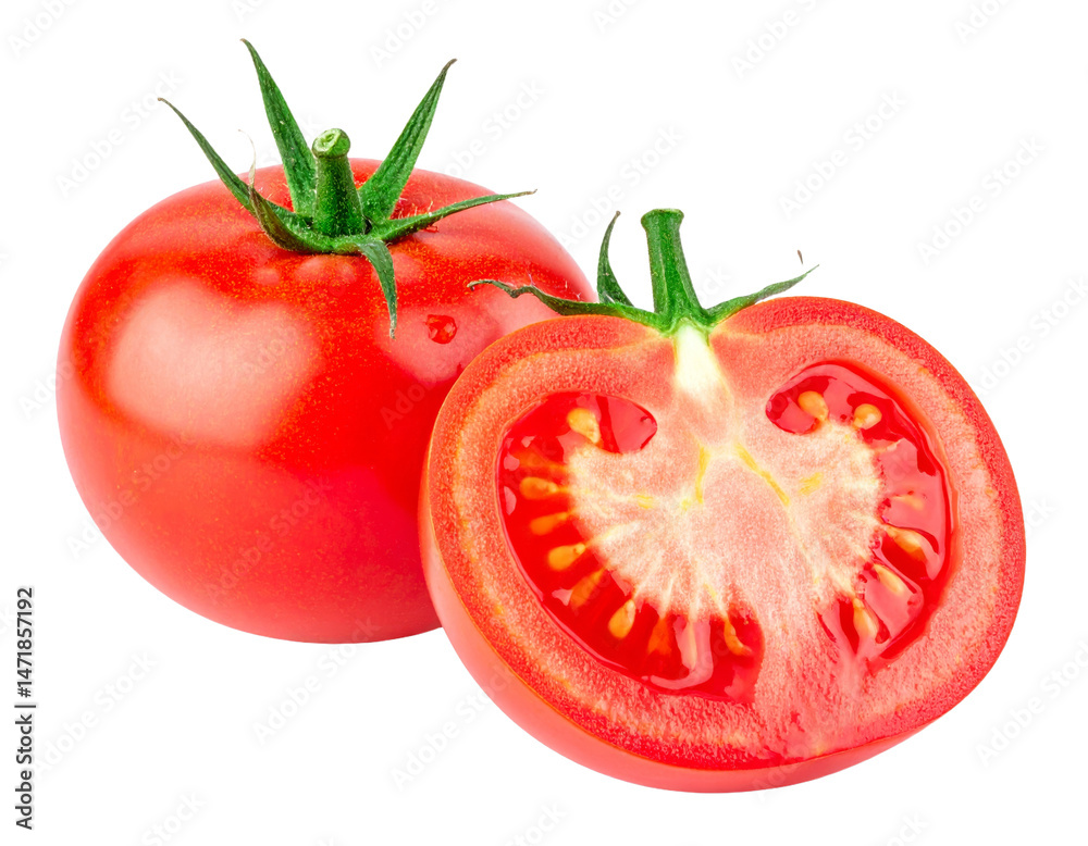 Fresh Red Tomato Isolated Cut in Half Raw Vegan Vegetable Transparent Background