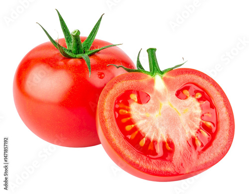 Obraz na płótnie Fresh Red Tomato Isolated Cut in Half Raw Vegan Vegetable Transparent Background w salonie