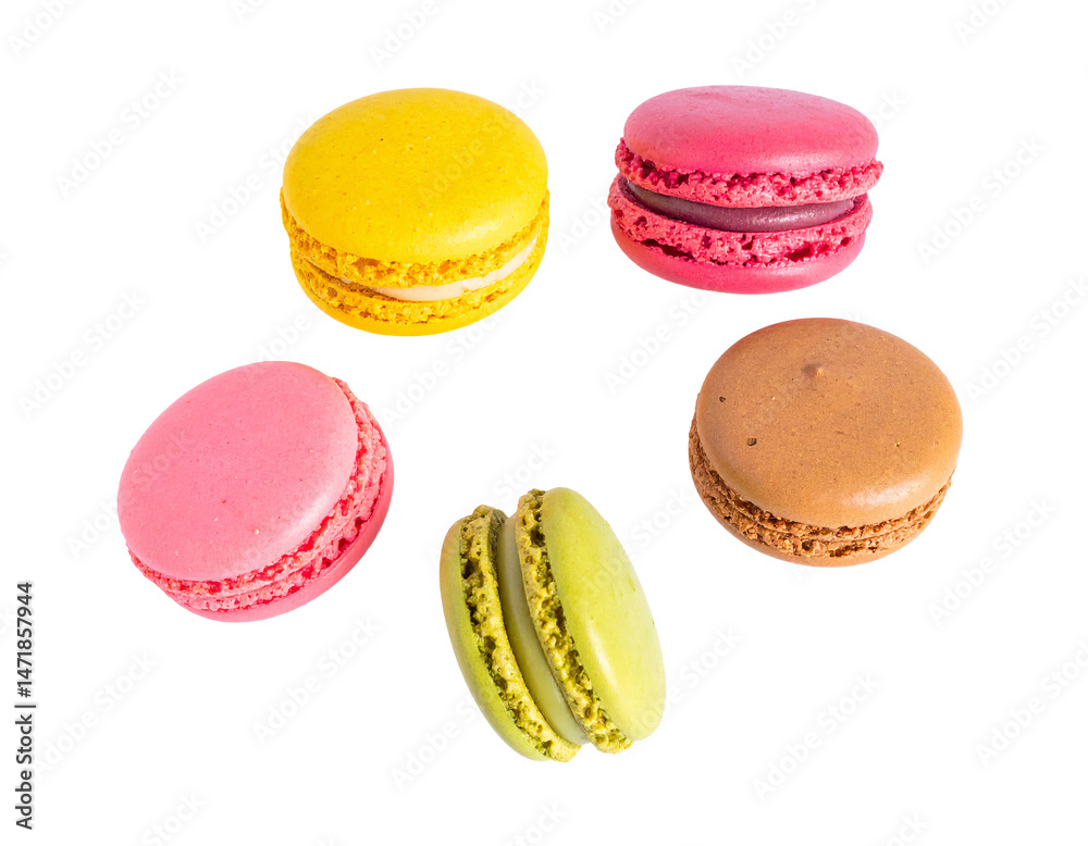 Colorful Macarons Isolated Gourmet French Pastry Assortment Delicious Sweets Confectionery