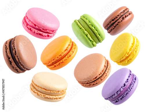 Colorful Macarons Isolated Delicious French Pastry Sweet Treats Assorted Flavors Confectionery