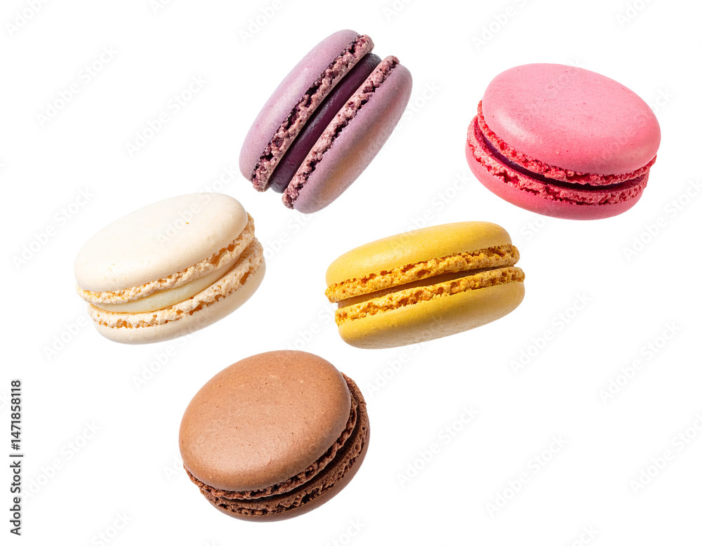 Colorful Macarons Isolated on Black Background Delicious French Pastry Sweet Treats