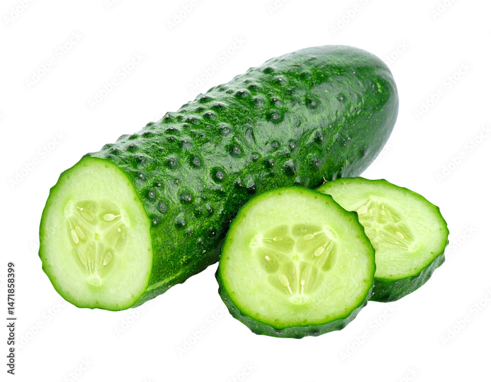 Fresh cucumber vegetable isolated on transparent background for healthy eating concepts