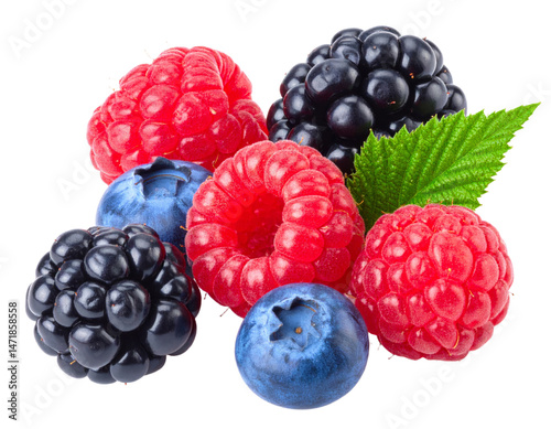 Obraz na płótnie Mixed Berries Isolated Fresh Raspberry Blueberry Blackberry Fruit Food Still Life w salonie