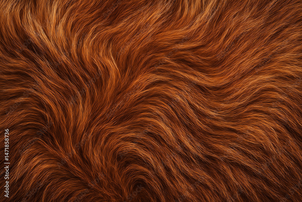 Fototapeta premium A close-up view of soft, wavy fur in rich shades of orange and brown, showcasing intricate textures and natural patterns. Perfect for animal-themed projects and designs.