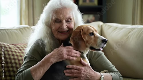 Wallpaper Mural Elderly Woman and Beagle Dog Torontodigital.ca