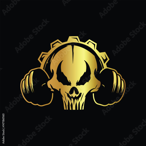 Modern Skull with dumbbells. Vector illustration