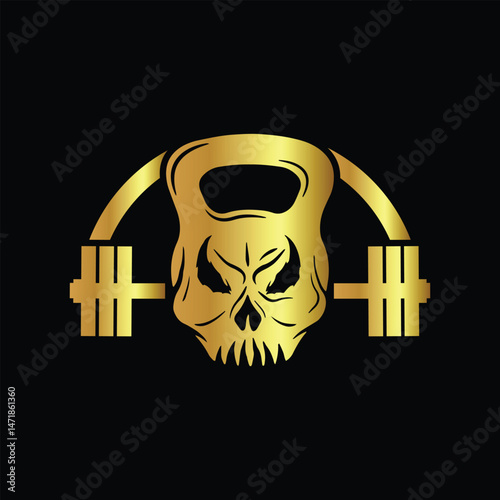 Military Skull with dumbbells. Vector illustration