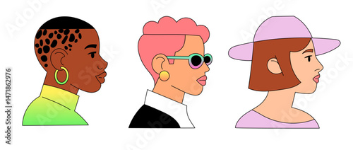 Explore diverse avatars with unique hairstyles and styles that showcase individuality