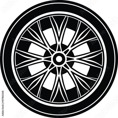 car wheel icon over white background, silhouette style,  vector illustration