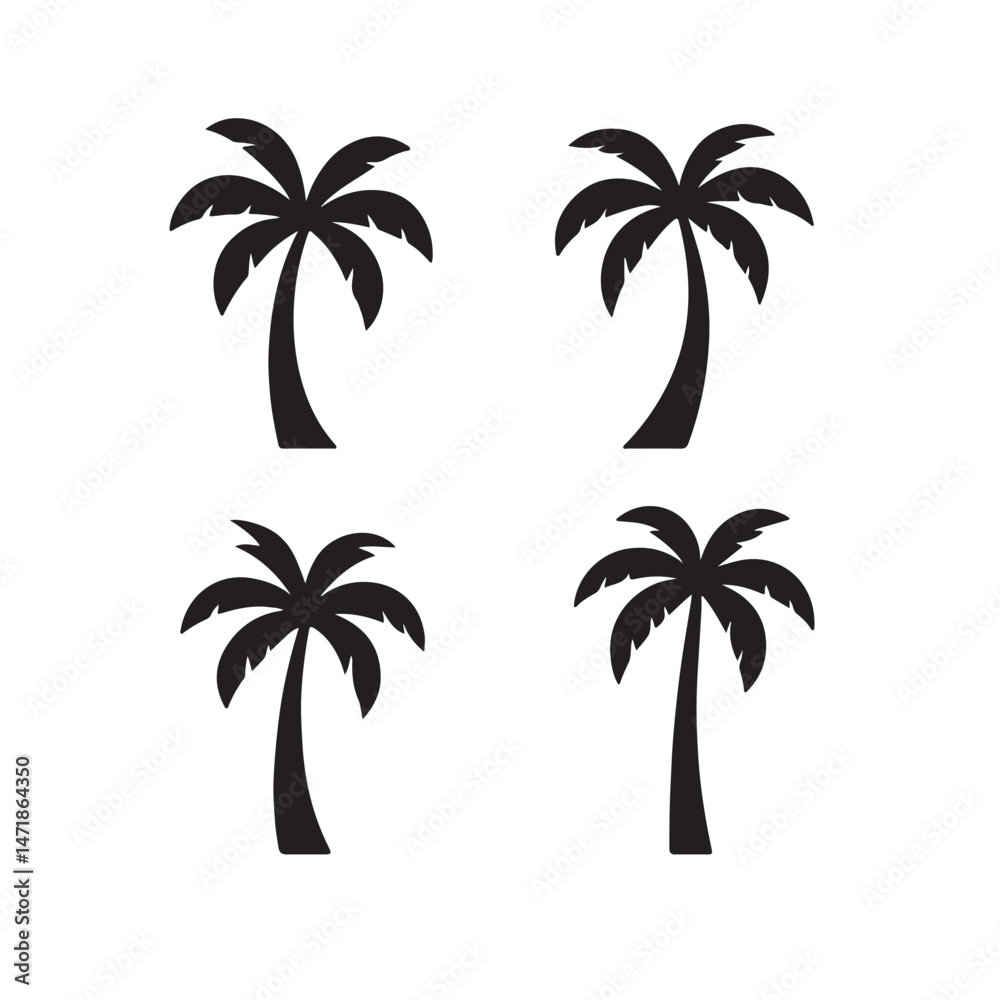 Fototapeta premium Palm Tree Silhouette Tropical Vacation Set