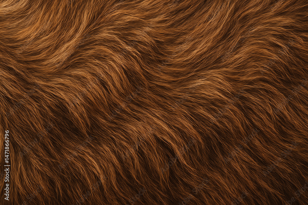 Naklejka premium Close-up of rich, wavy brown fur texture, capturing the softness and warmth of animal pelage. Ideal for use in articles about wildlife, pets, or fashion trends related to fur.