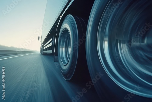 Semi-Truck Tires Rolling Fast on Highway Road