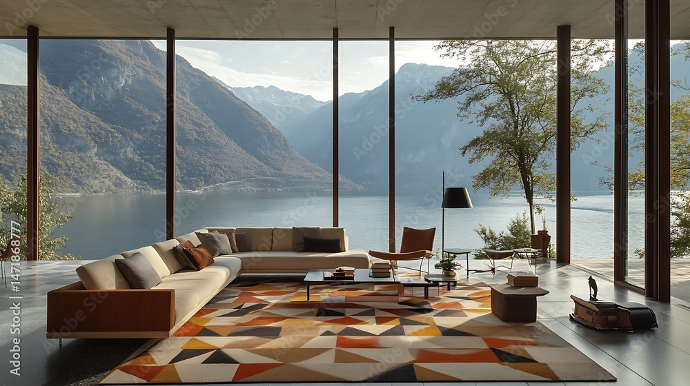 Fototapeta premium Modern Lake View Living Room.
