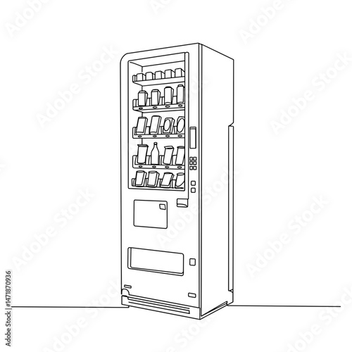 Japanese vending machine — one-line vector illustration with minimal color elements for Expo 2025 design themes