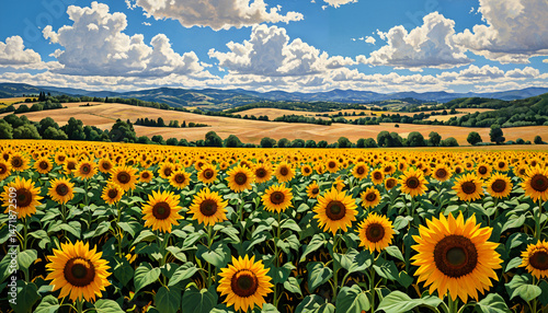 Paysage champêtre aux fleurs jaunes