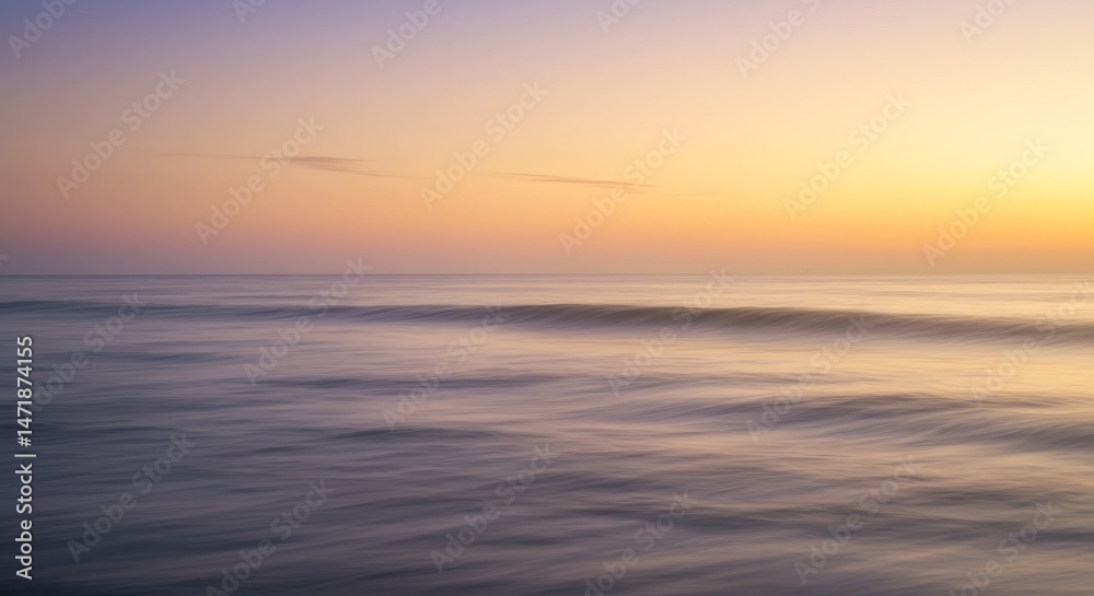 Fototapeta premium Serene Sunset Ocean Waves - Tranquil ocean waves at sunset, symbolizing peace, serenity, calmness, hope, and renewal