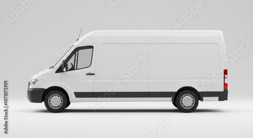 White Delivery Van, Cargo Van Side View; Clean Sprinter Van Mockup for Transportation Business Branding