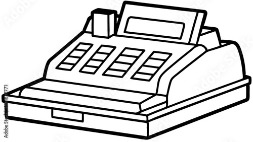  A black and white line drawing of a cash register. Suitable for coloring books, educational materials, and simple illustration needs on various websites and blogs.