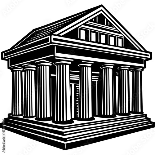 A black and white illustration of a classical Greek or Roman temple with columns and a pediment. Ideal for history, architecture, law, or government-themed sites and blogs.