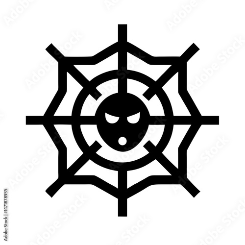 This line art icon of a spider web with a skull face is perfect for websites or blogs about cybersecurity threats, malware, dark web, or Halloween themes.

