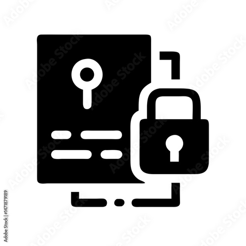 A solid black icon depicting a document or file with a keyhole and a padlock, symbolizing secure or locked content. Use for cybersecurity, data protection, or confidential information blogs/sites.