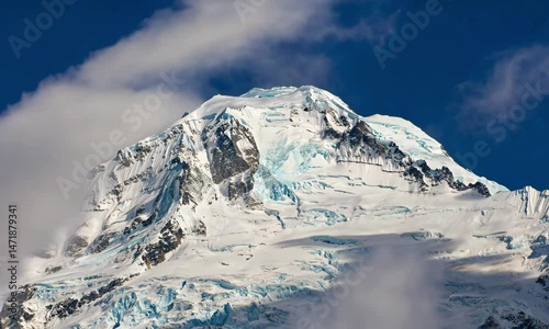 Snow Covered Mountain Peak Against Blue Sky