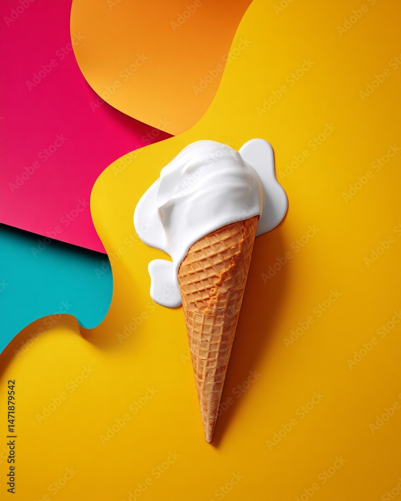 Colorful Ice Cream Cone on Bright Background