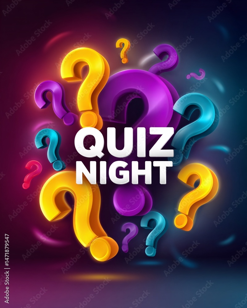 Colorful Quiz Night Graphic with Question Marks