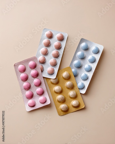 Obraz na płótnie Variety of Colorful Medication Tablets in Blister Packs w salonie
