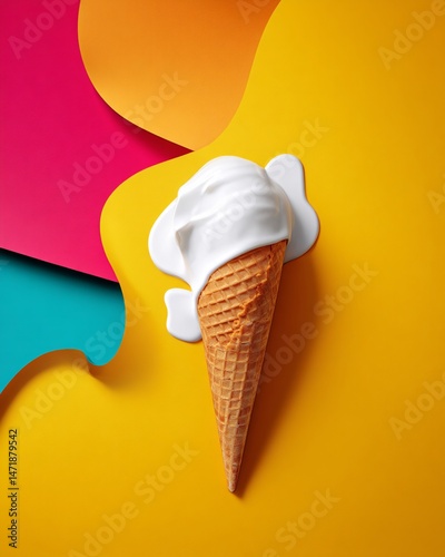 Obraz na płótnie Colorful Ice Cream Cone on Bright Background w salonie