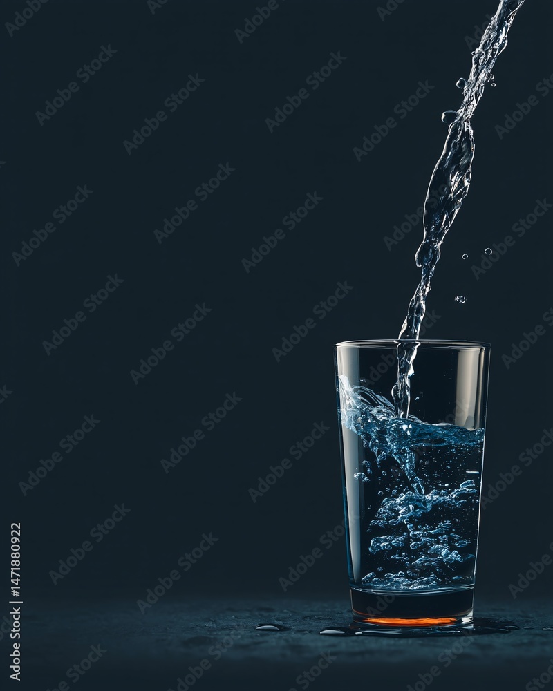 Pouring Water into a Glass with Bubbles