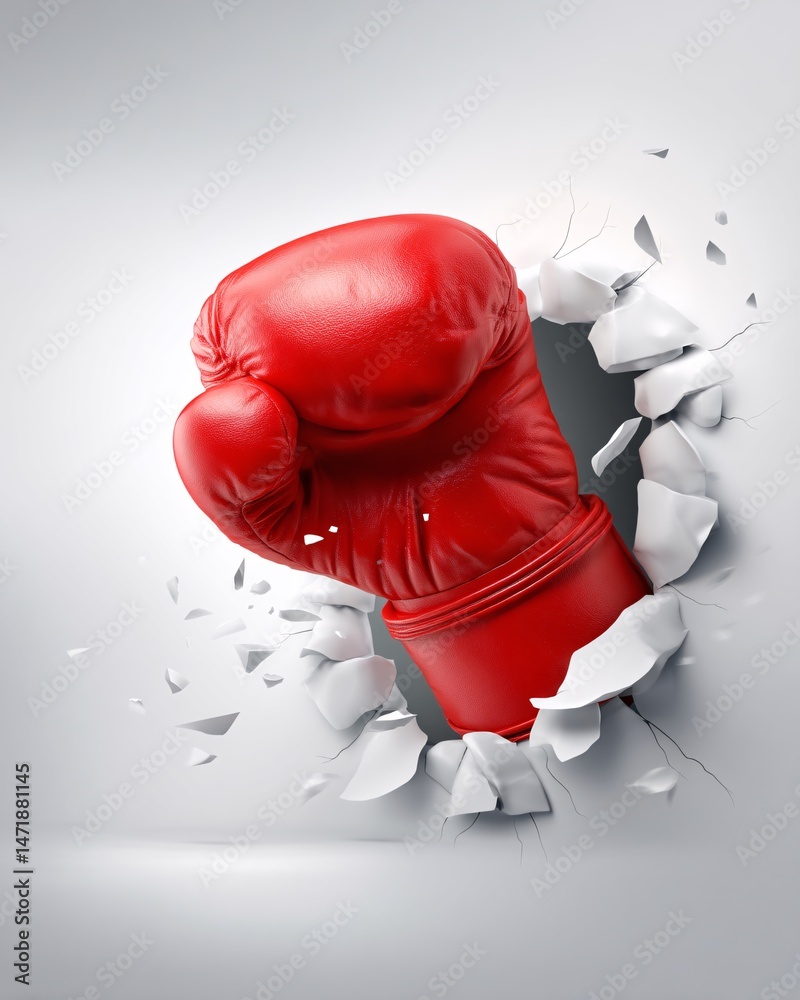 Dynamic Impact of a Red Boxing Glove Breaking Through a Wall