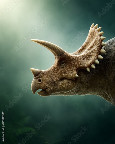 Obraz na płótnie Triceratops Dinosaur Portrait in Mist w salonie