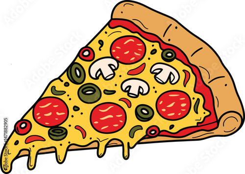colorful Pizza line art decoration design illustration