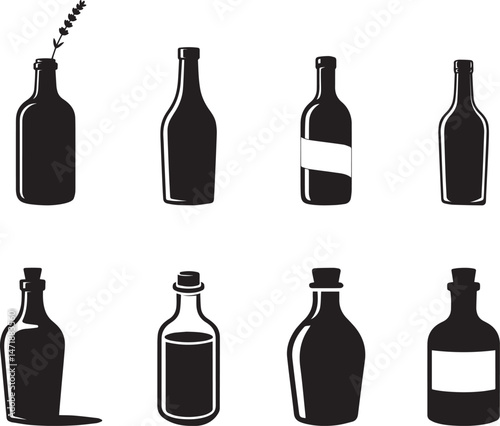 Collection of Silhouetted Bottles with Different Shapes and Labels