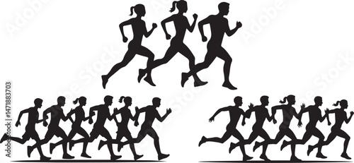 Diverse Runners in Action: Silhouettes of People Running