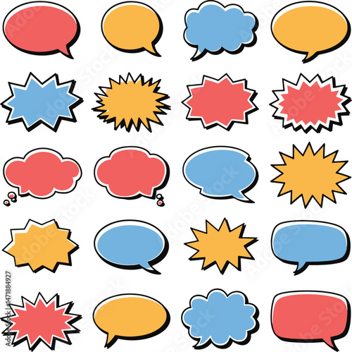 multiple speech and thought message bubbles set
