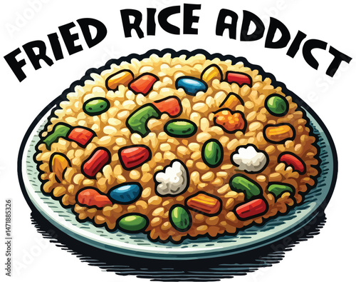 Fried Rice Addict Fun Vector T-Shirt Design Illustration