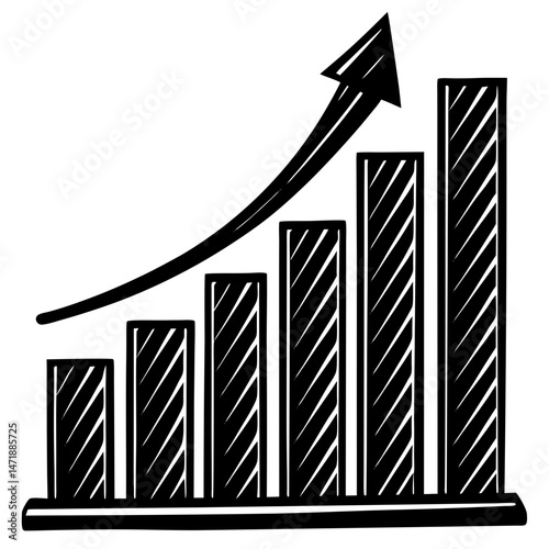 A hand-drawn style bar graph showing an upward trend with a curved arrow indicating growth. Suitable for business, finance, and progress-related content.